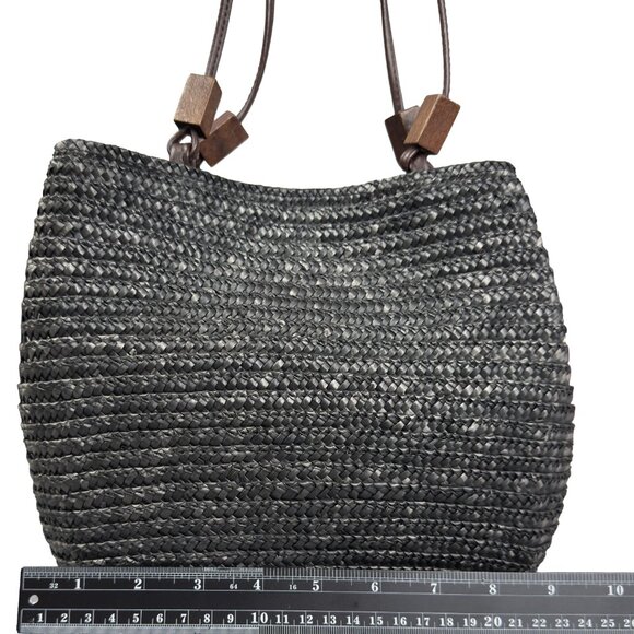 Charter Club Classics Woven Straw Shoulder Bag Black Wooden Bead Handles accents - Picture 8 of 10